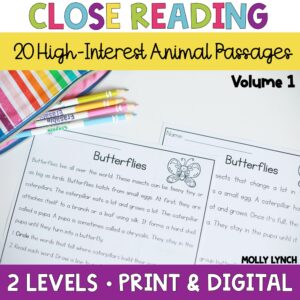 digital close reading animal passages | Lucky Learning with Molly Lynch