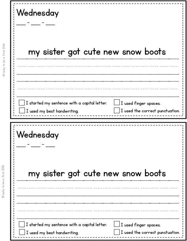 2 examples of january themed daily sentence edits for 1st grade students | Lucky Learning with Molly Lynch