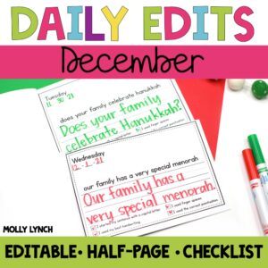 december daily edits for everyday sentence practice for 1st grade | Lucky Learning with Molly Lynch