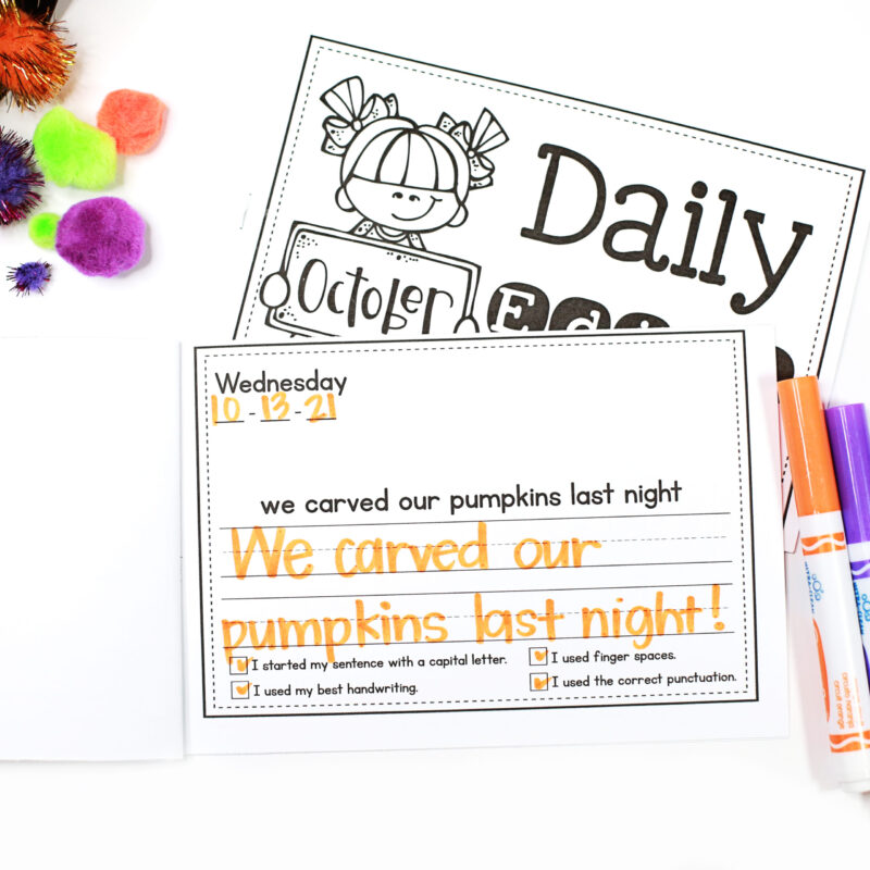 october daily edit about carving pumpkins to help 1st graders improve their writing | Lucky Learning with Molly Lynch