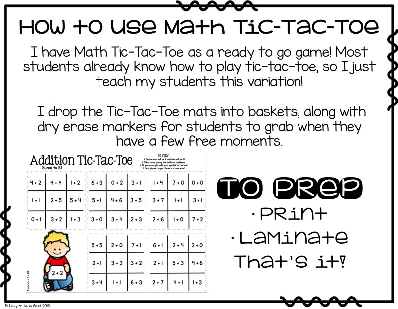 how to use math tic tac toe games for k 1st and 2nd graders | Lucky Learning with Molly Lynch