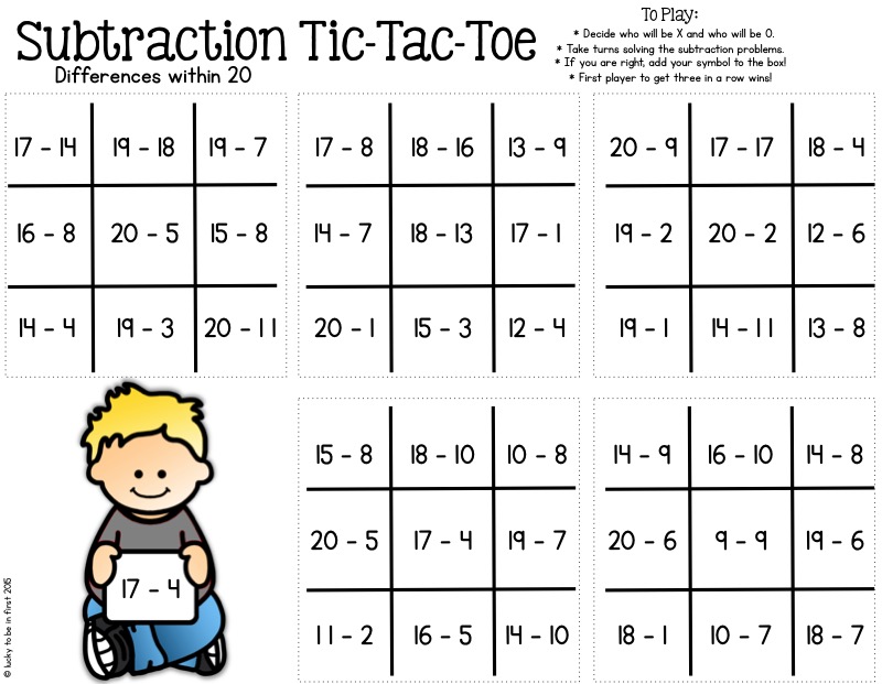 subtraction math tic tac toe with rules and directions | Lucky Learning with Molly Lynch