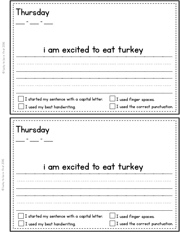 a november themed daily sentence edit about eating turkey | Lucky Learning with Molly Lynch