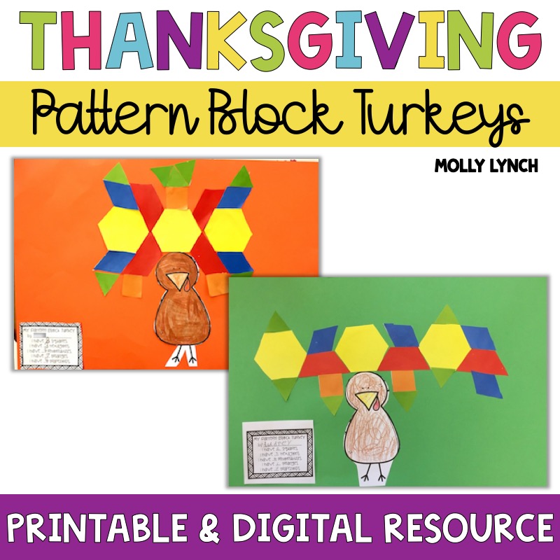 Pattern Block Turkeys printable and digital version | Lucky Learning with Molly Lynch
