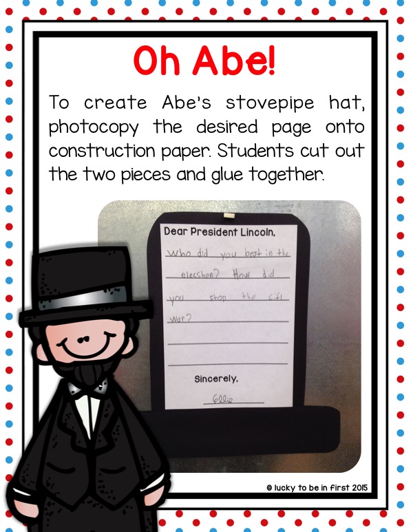 abraham lincoln hat printable activity for 1st or 2nd grade | Lucky Learning with Molly Lynch