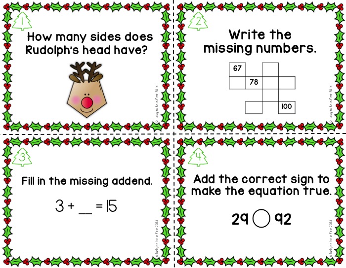4 example of christmas task cards | Lucky Learning with Molly Lynch