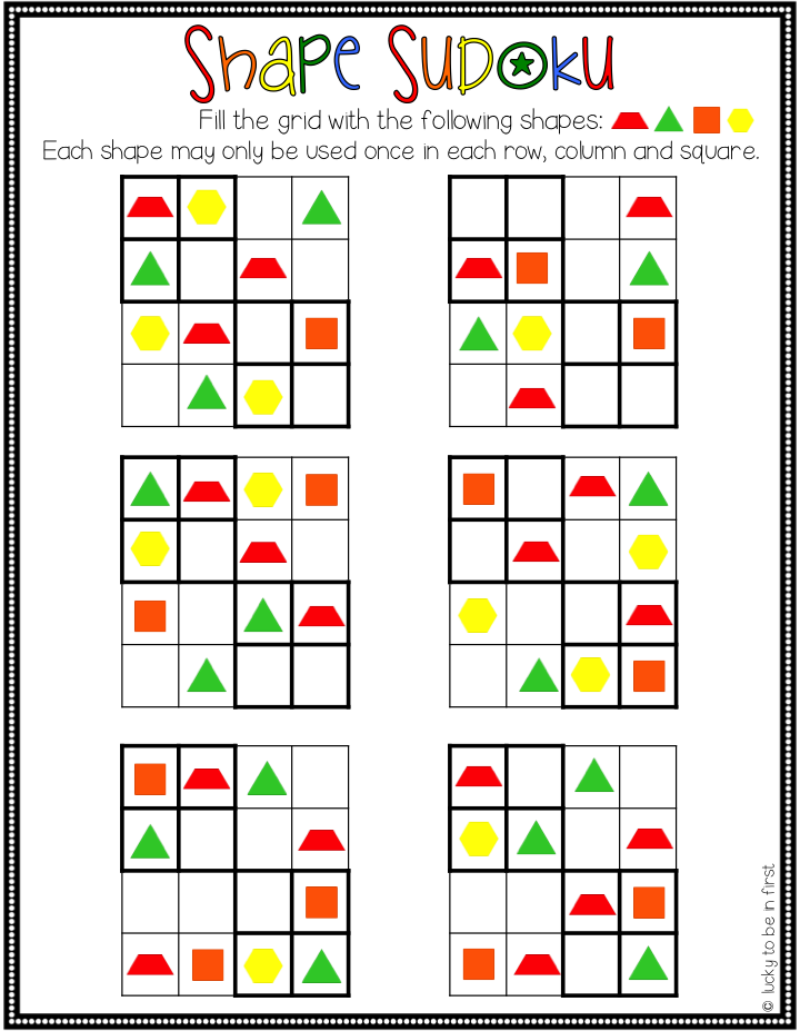shape sudoku game for inside play | Lucky Learning with Molly Lynch