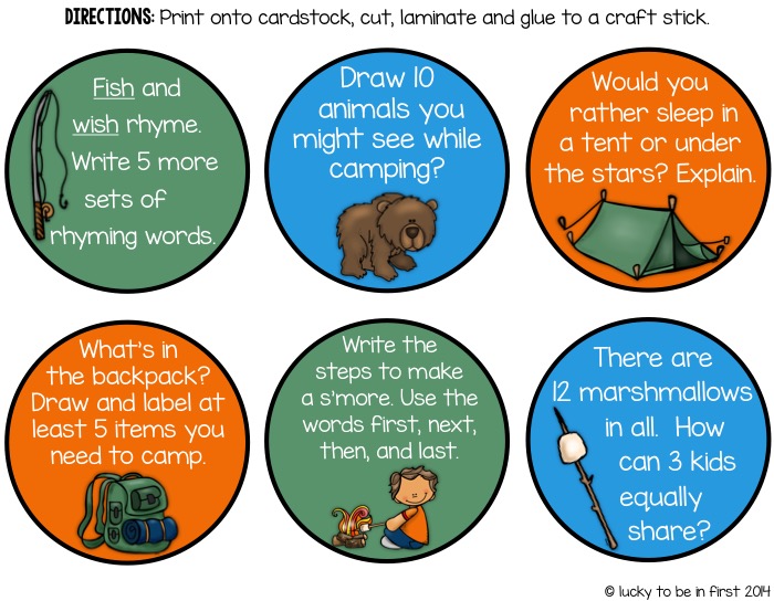 examples of camping centric early morning activity work in june | Lucky Learning with Molly Lynch
