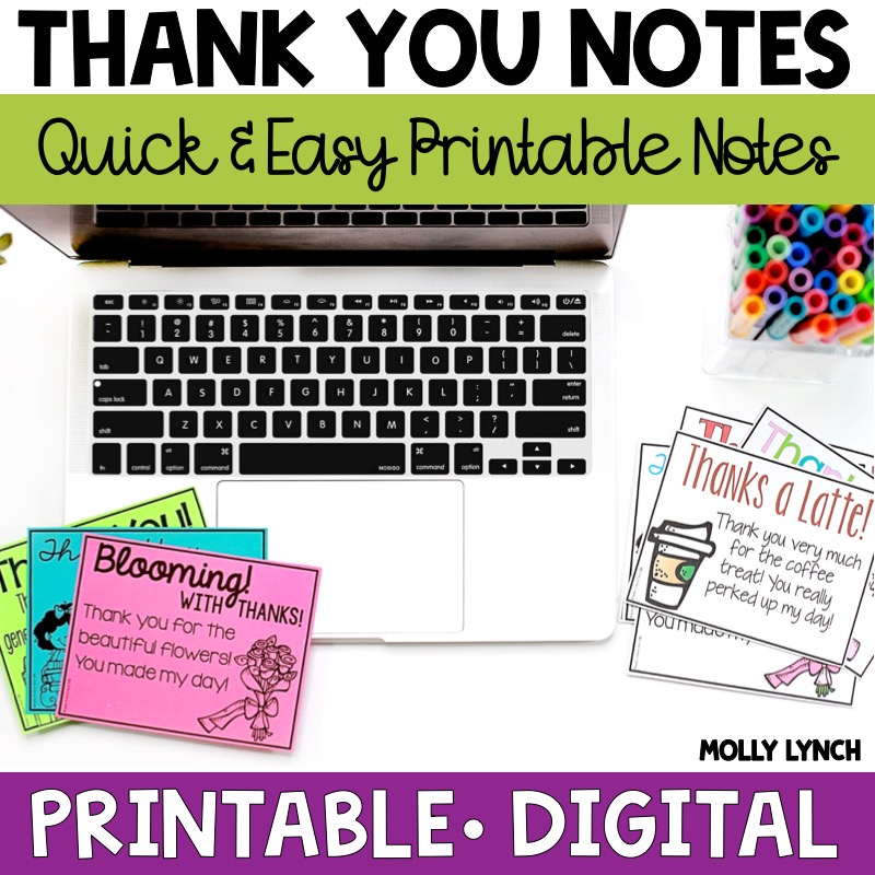 Quick and Easy Digital and Printable Thank You Notes for Students from Teachers | Lucky Learning with Molly Lynch