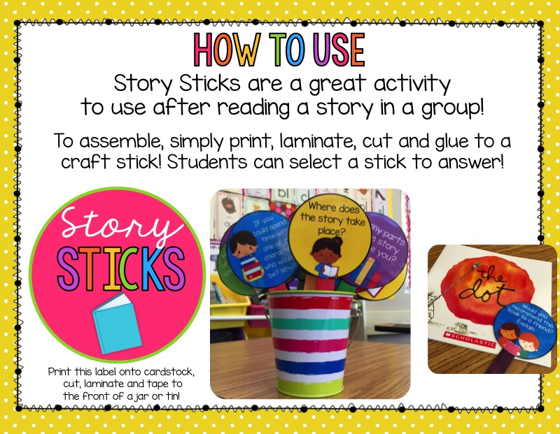 instructions for using story sticks reading comprehension prompts | Lucky Learning with Molly Lynch