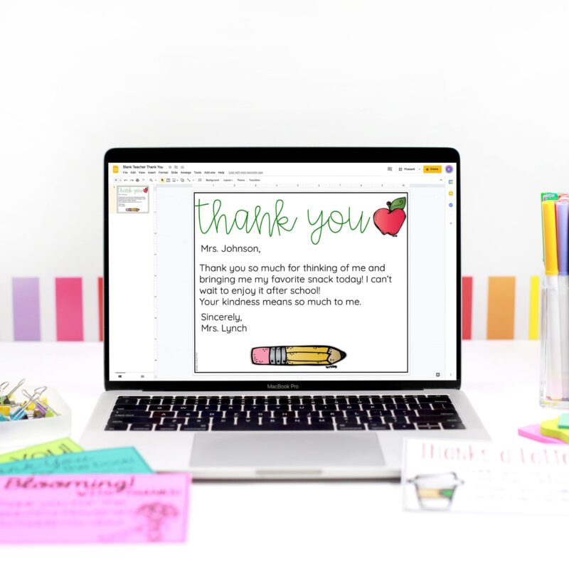 digital thank you note with school themed graphics | Lucky Learning with Molly Lynch