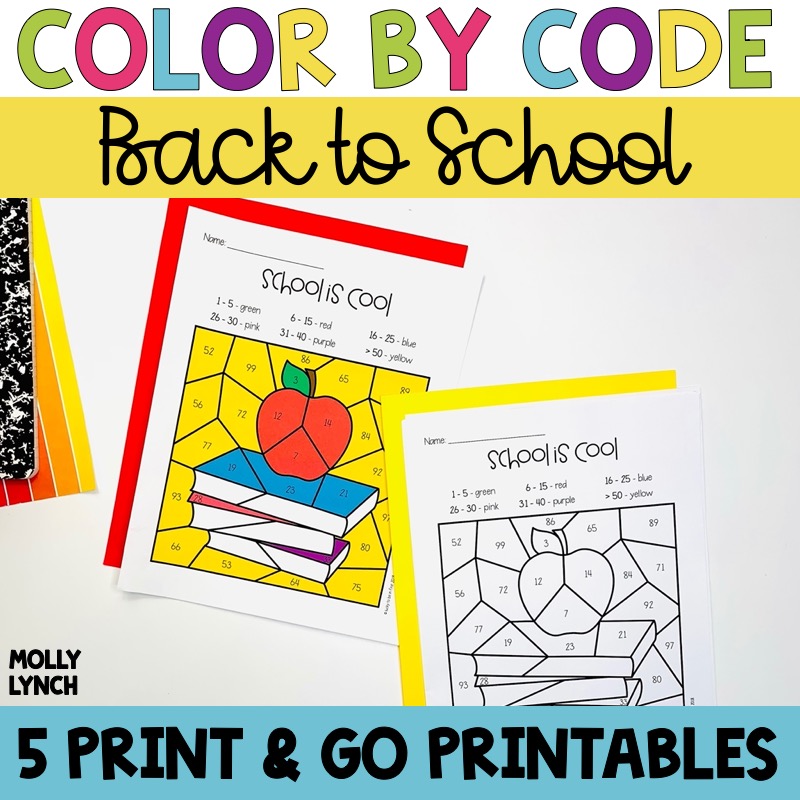 Back to School Color by Number Activities for 1st Grade | Lucky Learning with Molly Lynch
