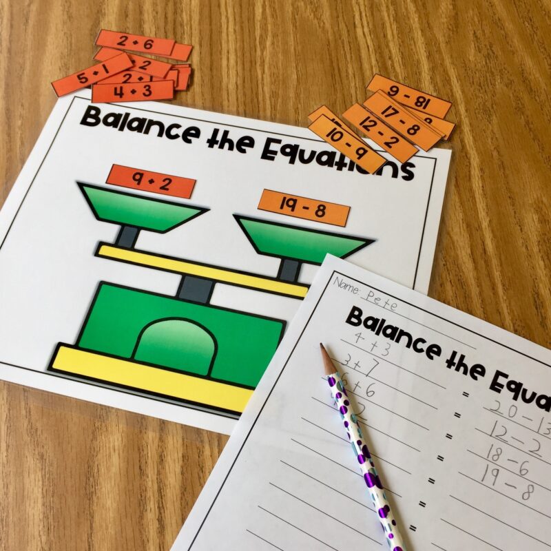 Balance the Equations printable math worksheet | Lucky Learning with Molly Lynch