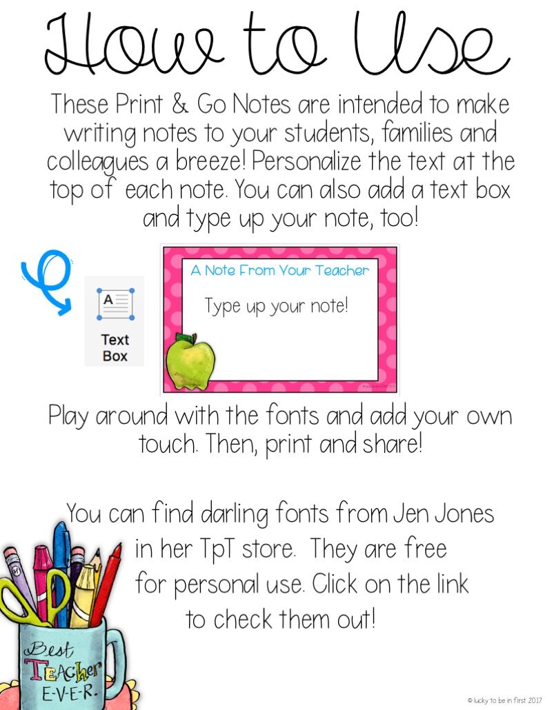 how to use printable teacher stationery | Lucky Learning with Molly Lynch