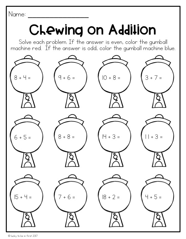 chewing on addition common core math worksheets | Lucky Learning with Molly Lynch