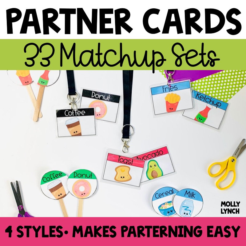partner cards for pairing students in the classroom | Lucky Learning with Molly Lynch