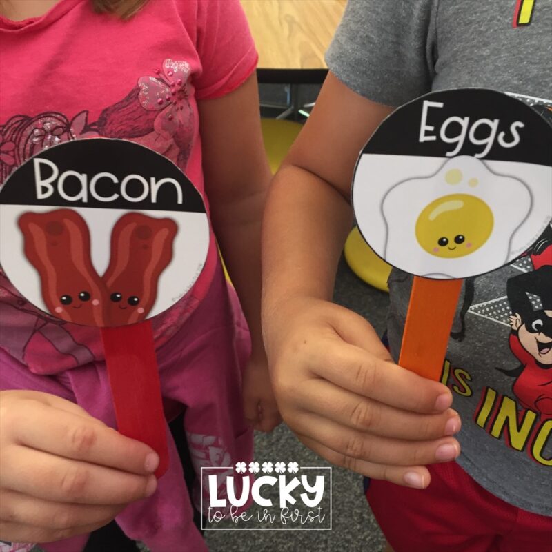 bacon and eggs partner cards for partner matching | Lucky Learning with Molly Lynch