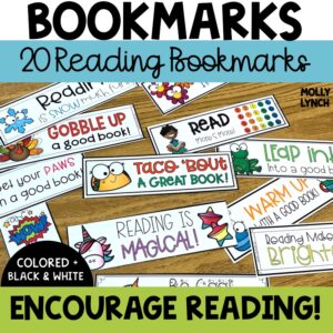 Printable Reading Bookmarks for Students - 20 Designs | Lucky Learning with Molly Lynch