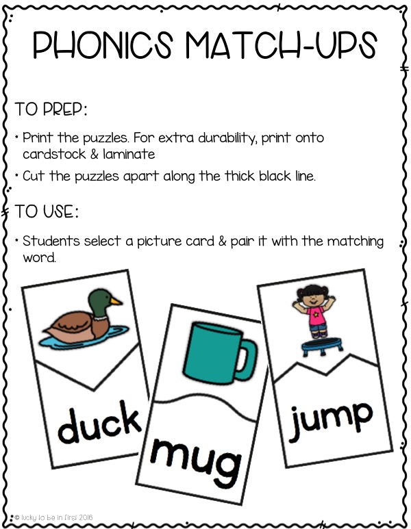 phonics matchup cards | Lucky Learning with Molly Lynch
