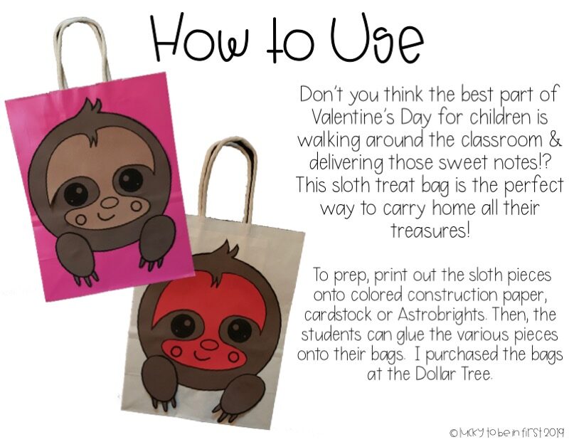 how to use valentine's day sloth bags cutout | Lucky Learning with Molly Lynch