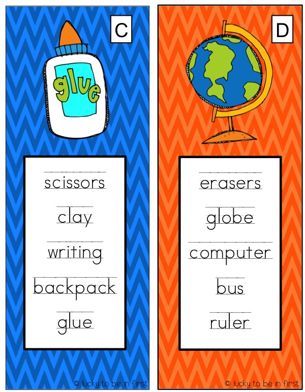 example of 5 word work sheets for back to school | Lucky Learning with Molly Lynch