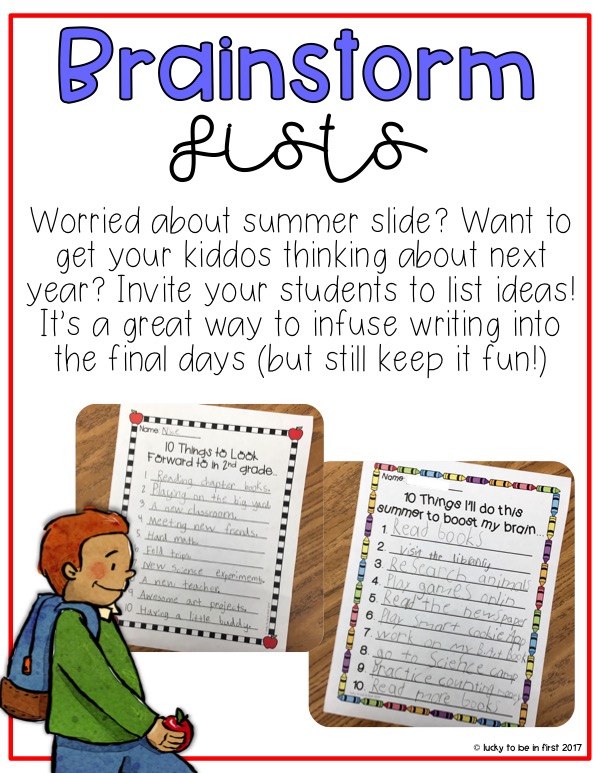 brainstorm list activity for end of the year in 1st grade classrooms | Lucky Learning with Molly Lynch