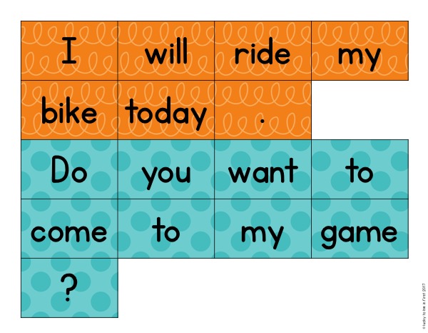 examples of scrambled spring sentences about games and riding a bike | Lucky Learning with Molly Lynch