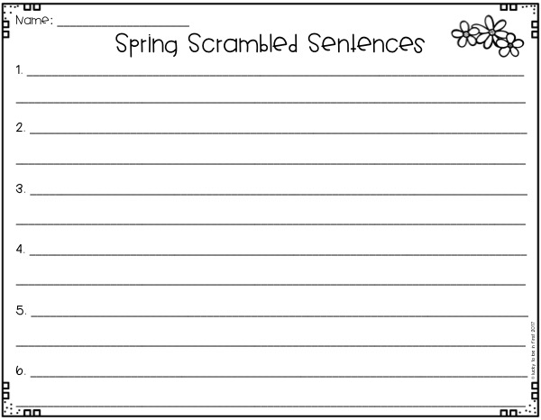 Spring Scrambled Sentences example | Lucky Learning with Molly Lynch