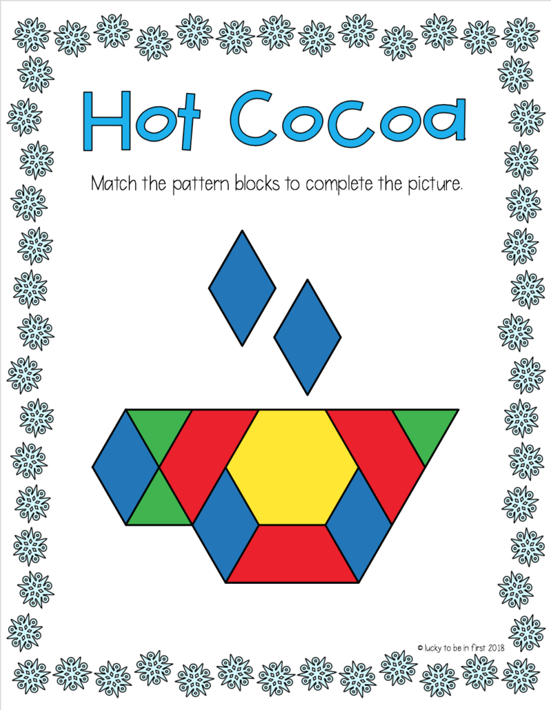 colored version of hot cocoa pattern block mat | Lucky Learning with Molly Lynch