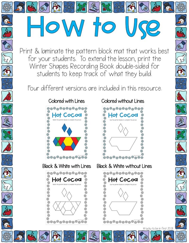 directions for using winter pattern block mats with your students | Lucky Learning with Molly Lynch