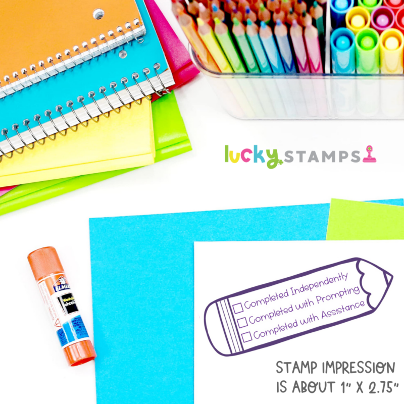 Completed checklist including completed with assistance stamped image Self Inking Teacher Stamp | Lucky Learning with Molly Lynch
