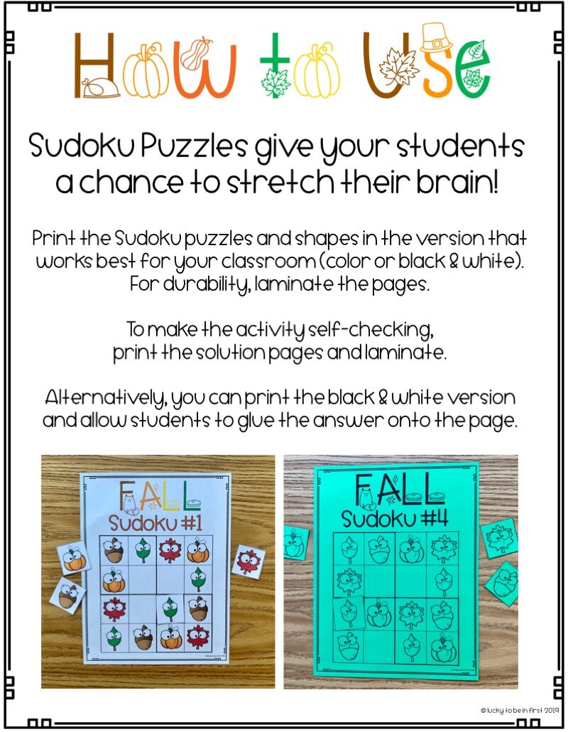 sudoku instructions with fall themes | Lucky Learning with Molly Lynch
