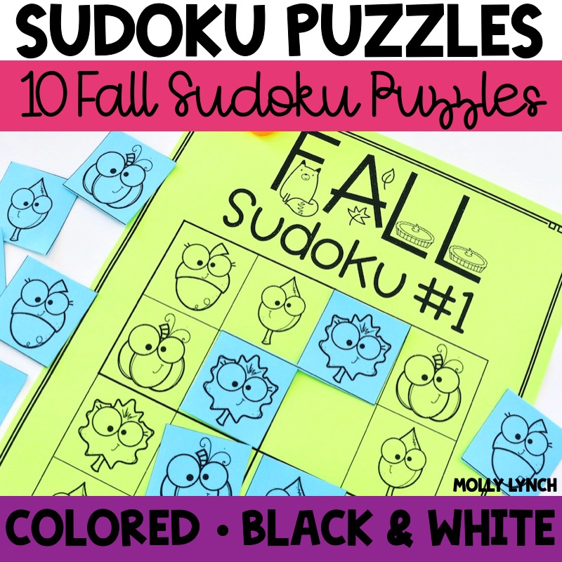 Sudoku Fall Puzzles for 1st and 2nd grade by Lucky Learning with Molly Lynch