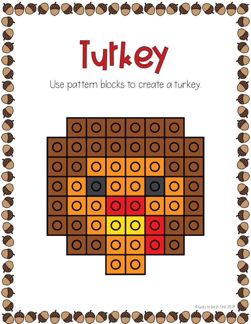 colored version of a snap cube mat activity where students use math to make a turkey | Lucky Learning with Molly Lynch