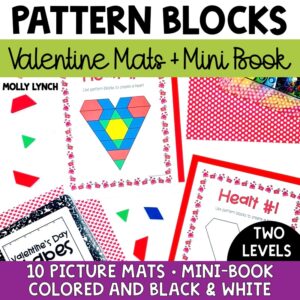 valentine's day pattern block mats with mini book | Lucky Learning with Molly Lynch