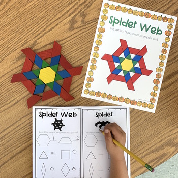 a student completing a spider web pattern block mat around halloween time in the classroom | Lucky Learning with Molly Lynch