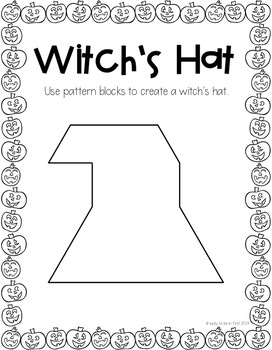 example of a witch's hat pattern block template for halloween classrooms | Lucky Learning with Molly Lynch