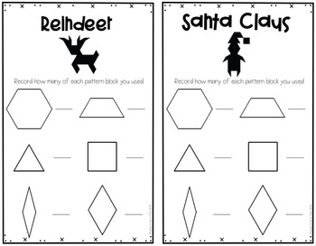 christmas themed pattern block mat about reindeer and santa claus | Lucky Learning with Molly Lynch