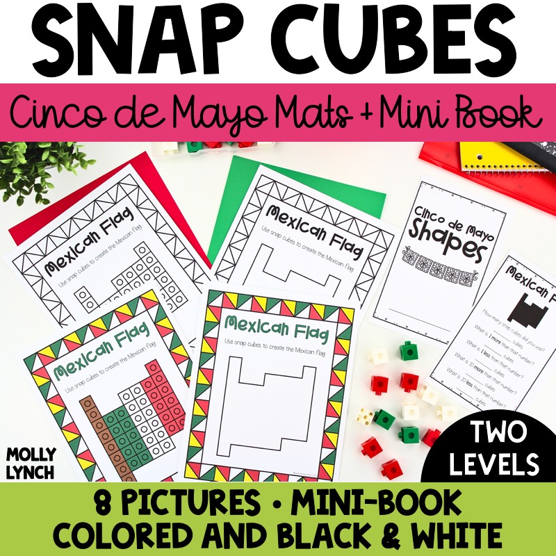 Cinco de Mayo Snap Cubes 10 Mats and Mini Books for 1st and 2nd | Lucky Learning with Molly Lynch