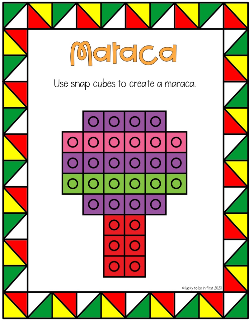 a maraca themed snap cube mat for use in 1st grade classrooms around cinco de mayo | Lucky Learning with Molly Lynch