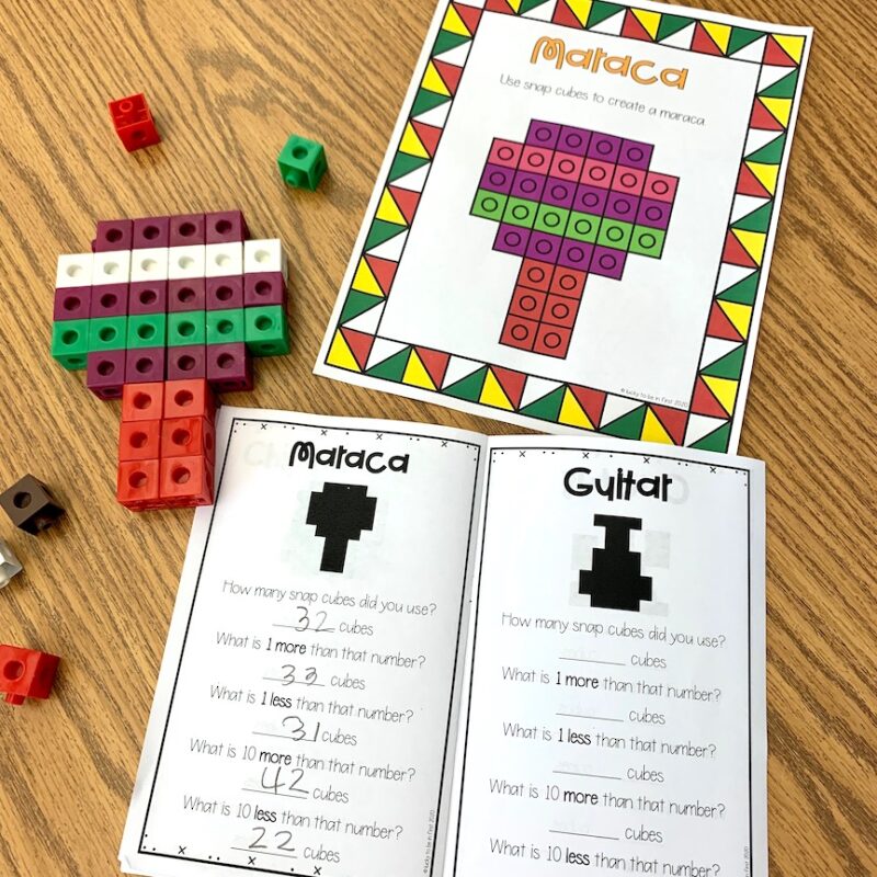 example of a 1st grader using a snap cube mat during cinco de mayo | Lucky Learning with Molly Lynch