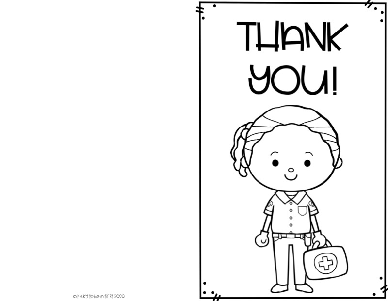 black and white community thank you card for students to send to essential workers | Lucky Learning with Molly Lynch