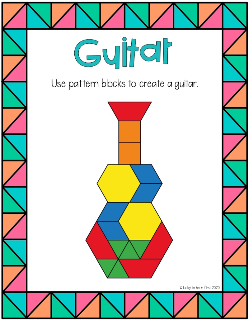 Cinco de Mayo Pattern Blocks that are shaped like a guitar | Lucky Learning with Molly Lynch