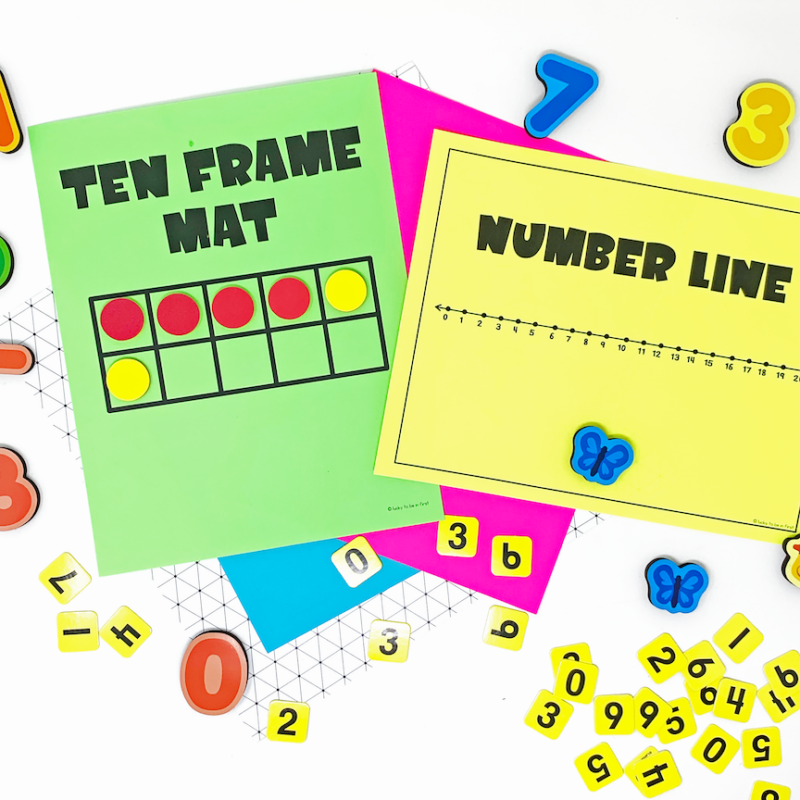 Printable Math Mats for First Grade Math with ten frame mat and number line | Lucky Learning with Molly Lynch
