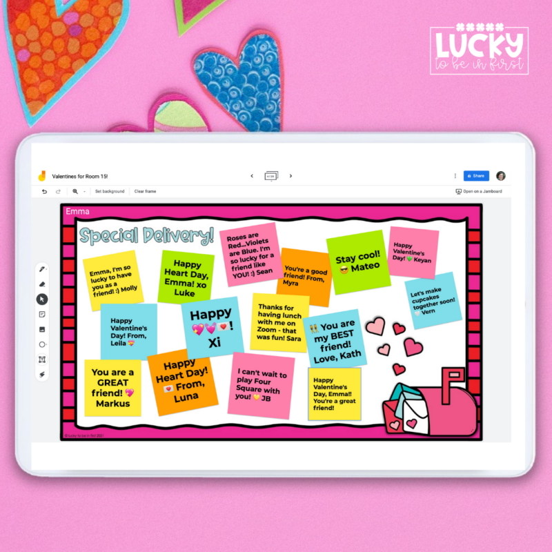 digital valentine jamboard for classroom | Lucky Learning with Molly Lynch