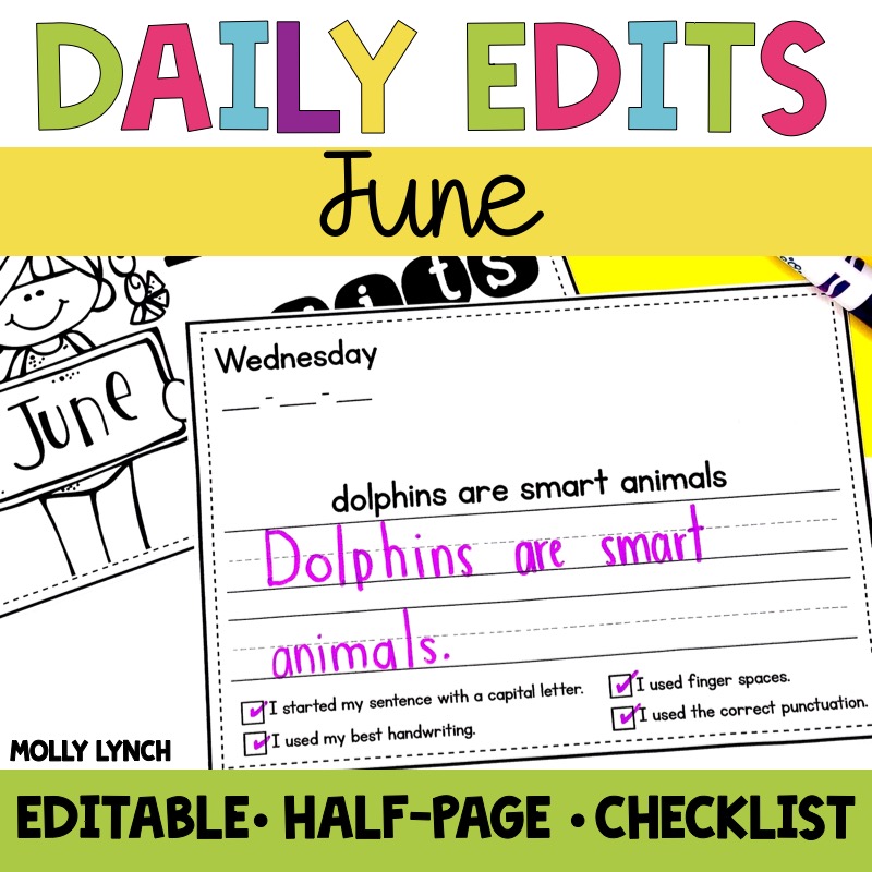 easy to use everyday edits in june for elementary students | Lucky Learning with Molly Lynch