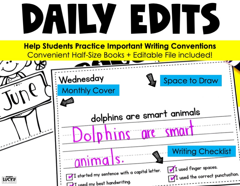 editable everyday edits for june for elementary students | Lucky Learning with Molly Lynch