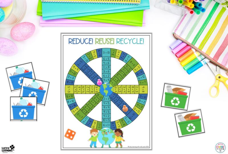 Earth Day Addition Game for 1st Grade Math Centers & Stations |L