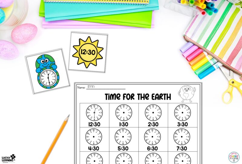Telling Time Game for Spring in 1st Grade Math Center | Lucky Learning with Molly Lynch