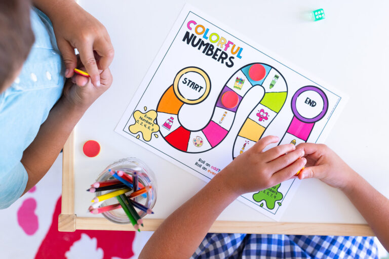 colorful numbers fun math game being played by two students | Lucky Learning with Molly Lynch